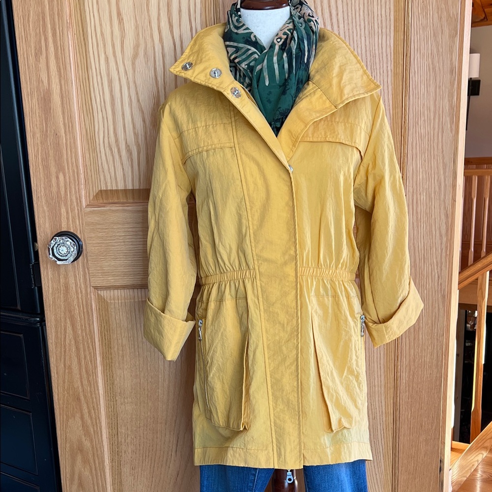 Never Worn Lined Rain Coat with Adjustable Sleeve Length and Cinched Waist